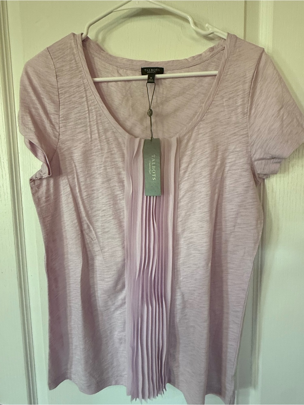 Talbots Light Lavender Pleated-Front Scoop Neck Tee